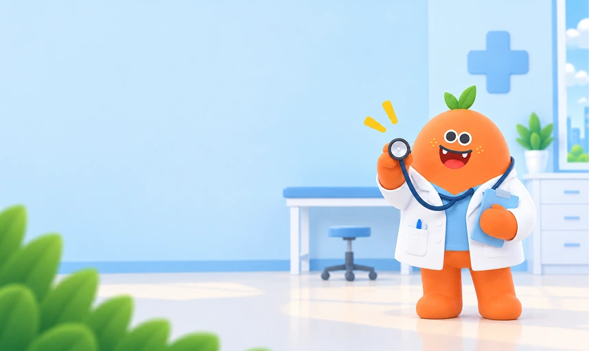 Maskot HANI berperan sebagai dokter di ruang periksa